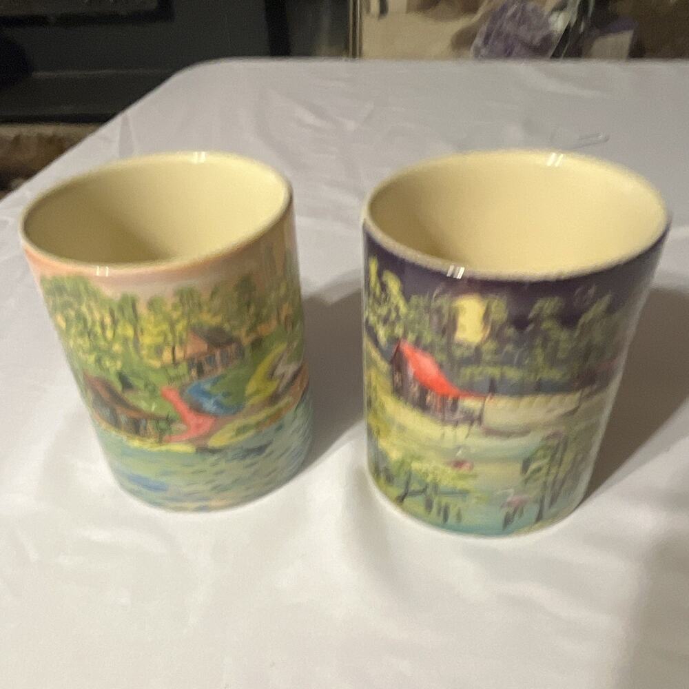 Russ 11 oz Ceramic Coffee Mug Set 2pc Landscape Nature Print Dishwasher Safe
